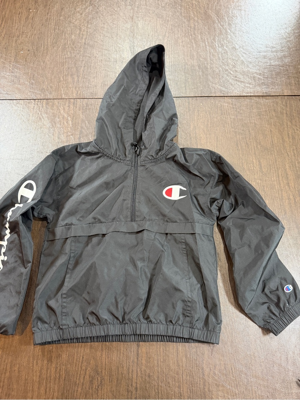 Champion Black Hooded Pullover Windbreaker Sz S